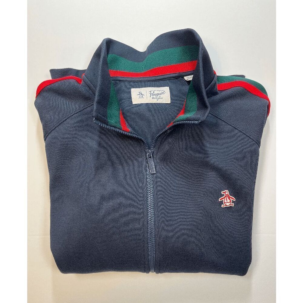 Original Penguin Mens Jacket Size 1XL Full Zip Track Jacket Striped Navy Blue